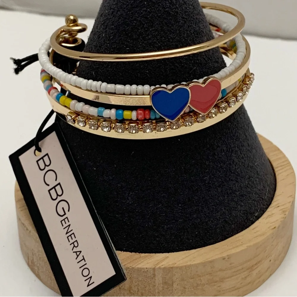 BCBGeneration NEW girls bracelet small hearts rhinestones connected bangle cuff